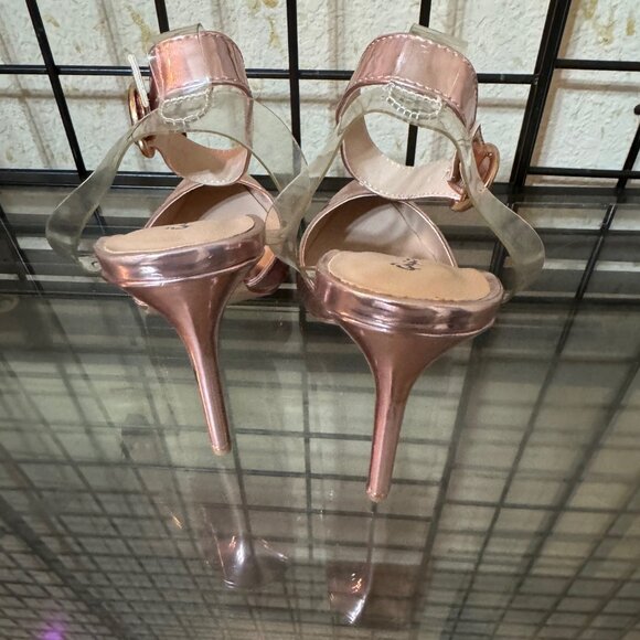 NEW NWOT Qupid PINK metallic Ankle strap High Shoes Heels CUTE 4 in heel Sz: 7 - Picture 5 of 7